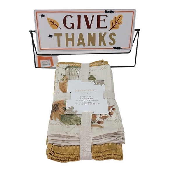 Shabby Chic 4 Placemats 4 Napkins Hyde & Eek Reversible Metal Tabletop Sign - Picture 1 of 11